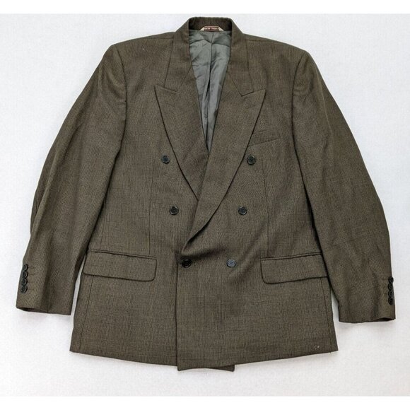 Giancarlo Lamberti Men's Blazer Jacket Size 42L Green Plaid 100% Wool FLAWS - Picture 1 of 16